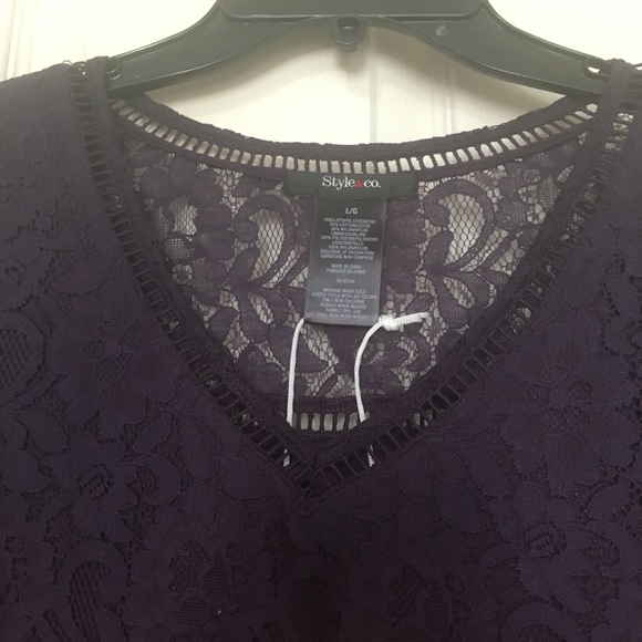 Dark purple L to XL lacy lined tunic top from Style and Co - Picture 5 of 7